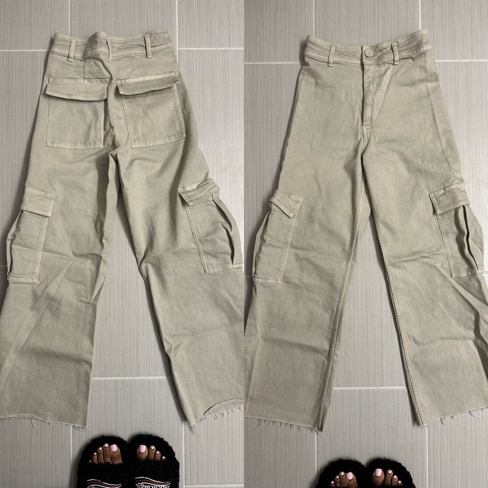 Zara Wide Leg Cargo Pants in Light Khaki